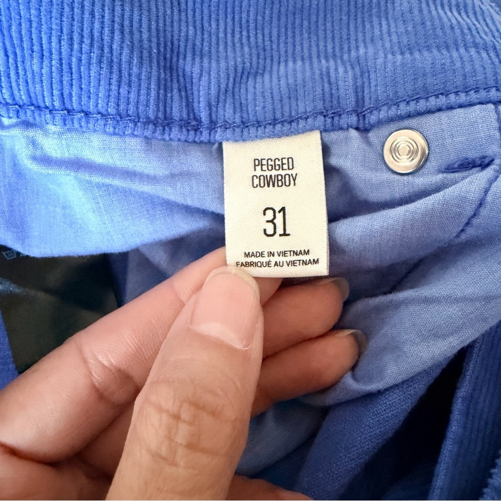 BDG Pegged Cowboy Blue Corduroy High-Waisted Relaxed Fit Straight Leg Pants - Picture 7 of 12